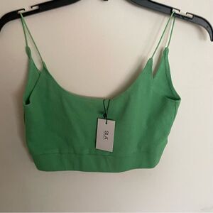 NWT SLA the Label Ribbed Green Crop Top Cami Bralette- Size Medium
